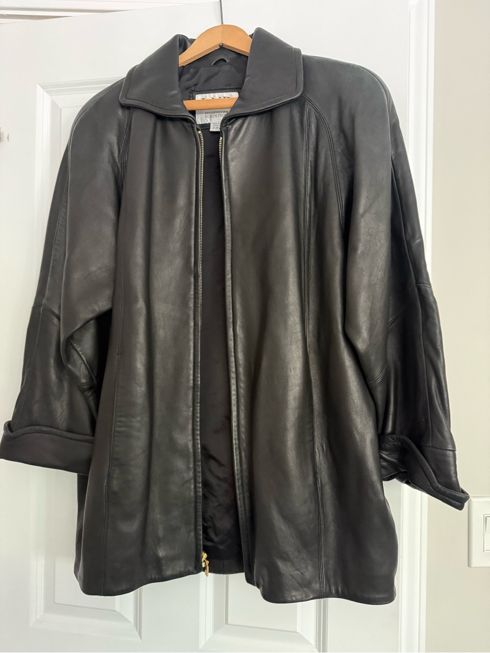 LNR Nordstroms Classic Genuine Black Leather Jacket - Women's Zip-Front Coat
